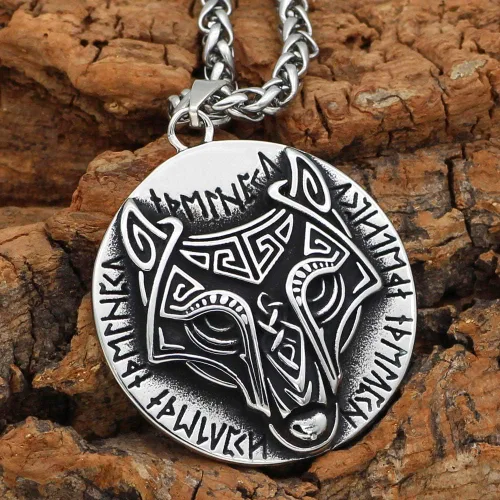 Vista 2 de GuoShuang Noridc - Collar vikingo de acero inoxidable para hombre, con bolsa de regalo de Valknut