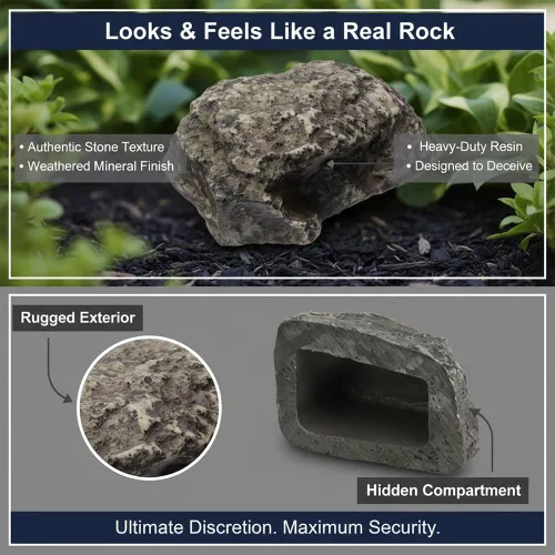 Vista 5 de Paquete de 2 unidades para ocultar una llave fuera de roca falsa, caja oculta llaves al aire libre, diseño de piedra realista, adorno de jardín