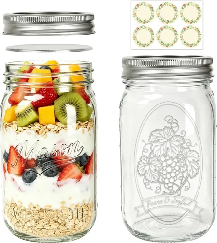 Vista 9 de Tarros Mason de 12 onzas con tapas, paquete de 20 frascos transparentes para almacenamiento de alimentos Transparente-12oz-20