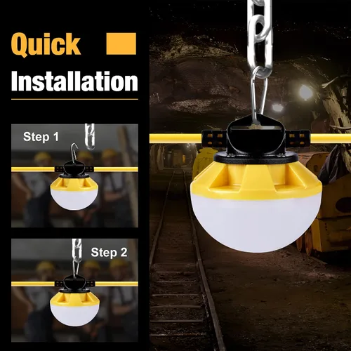 Vista 4 de Luces de cadena de construcción de 50 pies con jaula protectora, luces de trabajo LED de cadena impermeables IP65, luz diurna 5000K con cable 18AWG