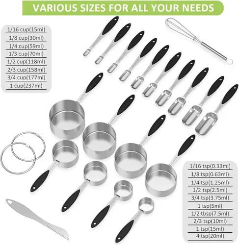 Vista 16 de Measuring Cups and Spoons - Wildone Stainless Steel 20 Piece Stackable Set, Includes 8 Measuring Cups, 10 Measuring Spoons, 1 Leveler & 1 Whisk, for