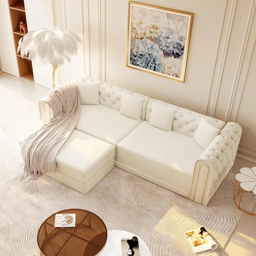 Vista 11 de Eafurn Sofá de dos plazas Chesterfield de gran tamaño 3 en 1, sofá cama convertible extraíble tamaño King con otomana movible y ribete de cabeza
