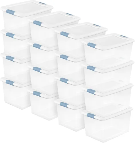 Vista 16 de Sterilite - Paquete de 12 contenedores de almacenamiento con pestillo para debajo de la cama, con tapas, de plástico transparente, 6 cuartos