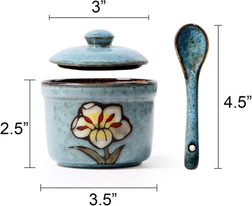 Vista 2 de 123Arts Cerámica Retro Flor Azúcar Sal Pimienta Tarro de Almacenamiento de Condimentos con Tapa Y Cuchara