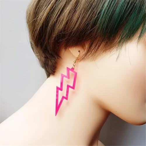 Vista 9 de 3 pares de aretes colgantes de neón fluorescentes retro de los años 80 para disfraz de neón para mujer