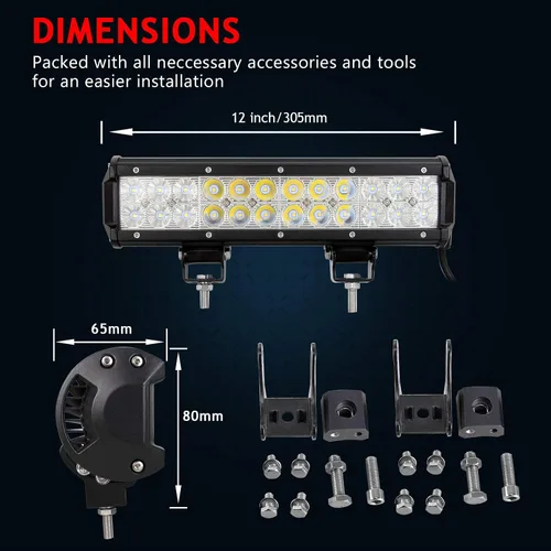 Vista 2 de Willpower - Barra de luz LED de trabajo de 12 pulgadas 72 W para camión, automóvil, ATV, todoterreno, 4x4, Jeep Truck luz de conducción