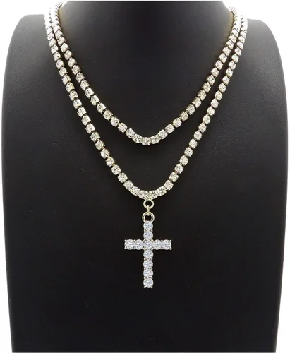 Vista 2 de Pyramid Jeweler - Collar de cadena de tenis con dije de cruz y hip hop para hombre, de 0.118 in, 16 pulgadas y 18 pulgadas, Metal, Circonia cúbica