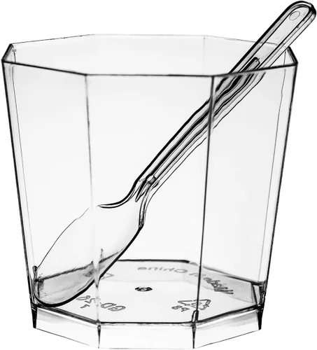 Vista 8 de Foraineam Paquete de 100 vasos de postre de plástico transparente de 5.4 onzas con 100 cucharas desechables reutilizables para aperitivos, cuencos