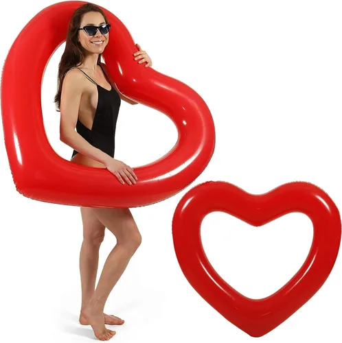 Vista 19 de LOTELI - Flotadores de piscina con forma de corazón originales para adultos, más gruesos y fuertes, flotadores inflables grandes para fiestas