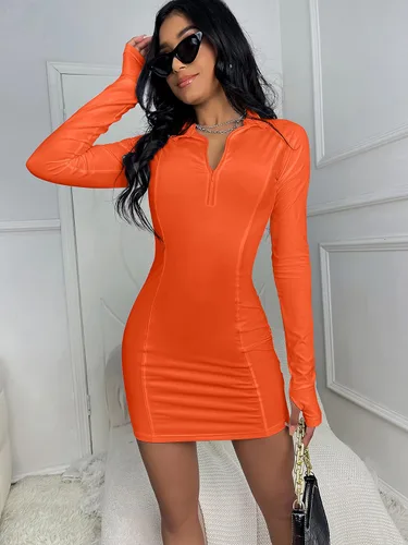 Vista 2 de Vestidos ajustados para mujer, casual, manga larga, sexy, para fiesta, club, mini vestido