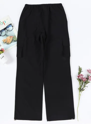Vista 8 de Pantalones cargo con bolsillos, pantalones de paracaídas para mujer, pantalones holgados Y2K con cordón de moda