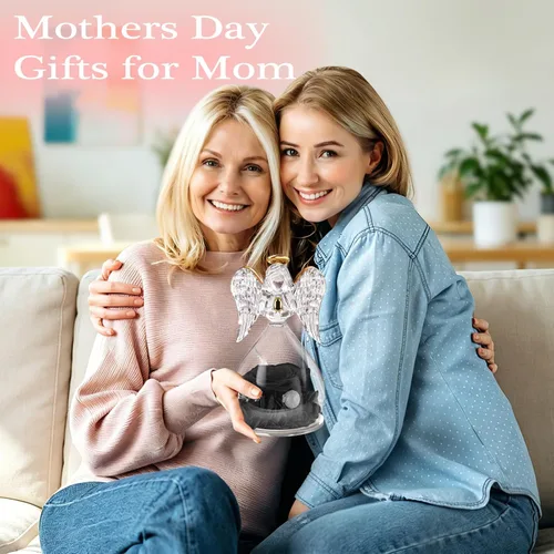 Vista 6 de Miofula Regalos para mamá, regalos de cumpleaños para mujeres, flores preservadas en figuras de ángel de cristal, flores frescas para entrega, Rosa
