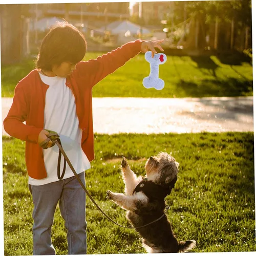 Vista 6 de ORFOFE Interactive Plush Squeaky Dog with Blue Heart Bone for Puppy Teething and Chewing Washable Sound for Dogs Stimulates Intelligence and