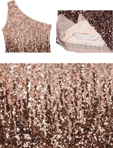 Vista 5 de Anna-Kaci Minivestido de cóctel elástico con lentejuelas brillantes y un hombro para mujer