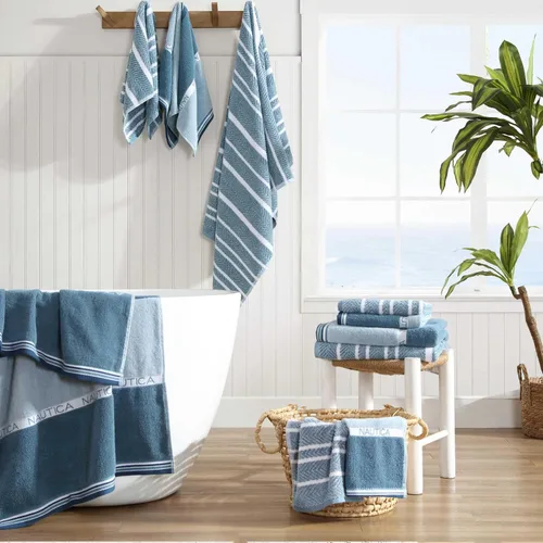 Vista 4 de Nautica - Toallas de baño, toallas de algodón de felpa 100% suaves y absorbentes con bucles de hilo teñido, toallas de baño de peso medio