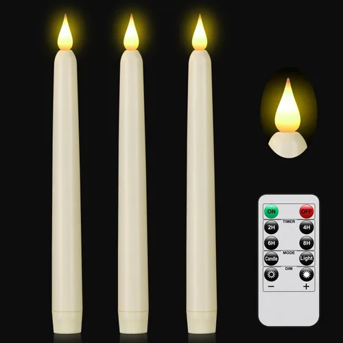 Vista 15 de Vela cónica sin llama con control remoto, paquete de 3 velas LED de plástico, velas parpadeantes que funcionan con pilas, vela alta clásica de 9.2