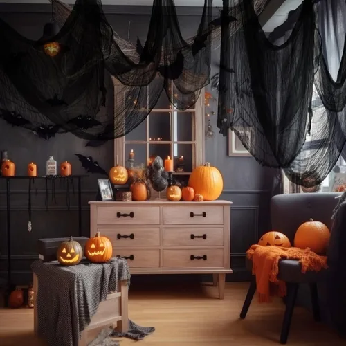 Vista 5 de NEBURORA Tela espeluznante de Halloween de 200 x 85 pulgadas para decoración de fiesta de casa embrujada para Halloween, decoración de habitación