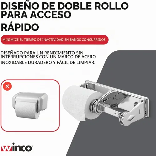 Vista 7 de Winco TTH-2 Dispensador de papel higiénico de doble rollo, acero, mediano