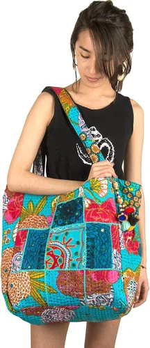 Vista 4 de TribeAzure Bolso de hombro de lona azul grande grande grande grande bolso de mano único Tote Colcha Vintage Beach Viajes Verano