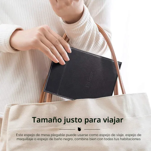 Vista 7 de DUcare Espejo Plegable Portátil de Viaje de PU Portátil Ajustable Rectangular Ultrafino Espejo de Tocador con Soporte, para Viajes, Camping, Hogar