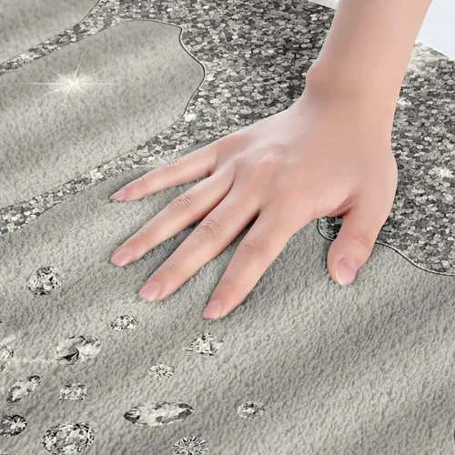 Vista 3 de Feelyou Tapete de baño antideslizante con estampado plateado con purpurina (sin purpurina), color gris, lanudo y absorbente, para piso de diamante