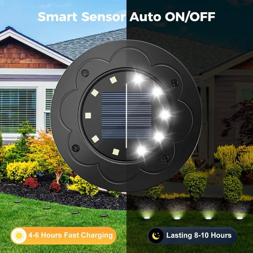 Vista 3 de Brightown Luces Solares Exteriores Impermeables, 12 Paquetes de Luces LED Solares Empotradas para Patio, Jardín, Césped, Terraza, Exterior, Sendero
