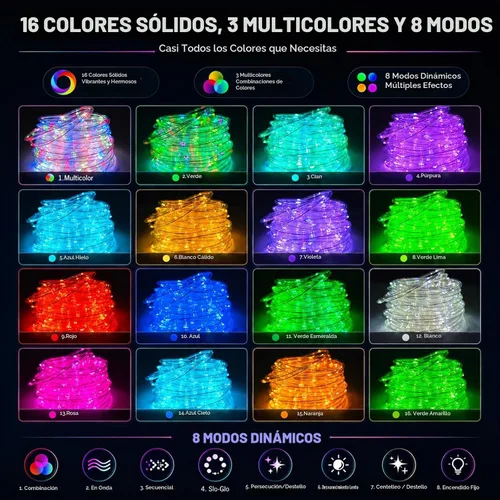 Vista 2 de Vigdur Cuerda de luces solares de 33 pies para exteriores, 100 LED, 18 luces LED que cambian de color, impermeable, con control remoto y Varios