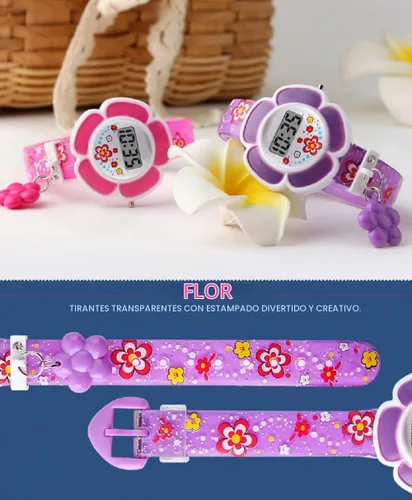 Vista 3 de Reloj para niños con forma de flor para niña, reloj digital de dibujos animados novedosos 1144