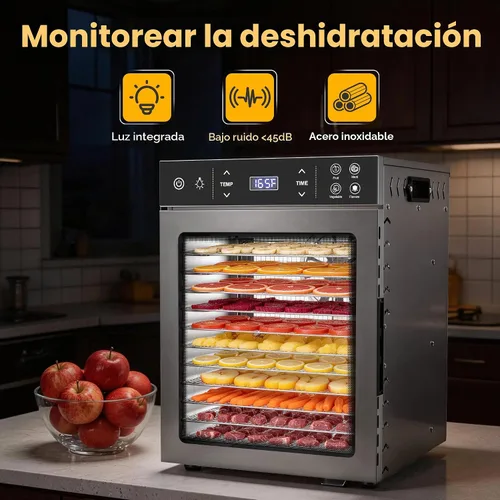 Vista 5 de Suteck Deshidratador de alimentos de 12 bandejas, acero inoxidable, 4 2-Plateado