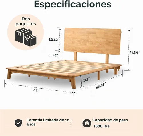 Vista 2 de FLEXISPOT Hako G1 - Cama de plataforma de madera maciza tamaño Queen con montaje sin herramientas Roble natural