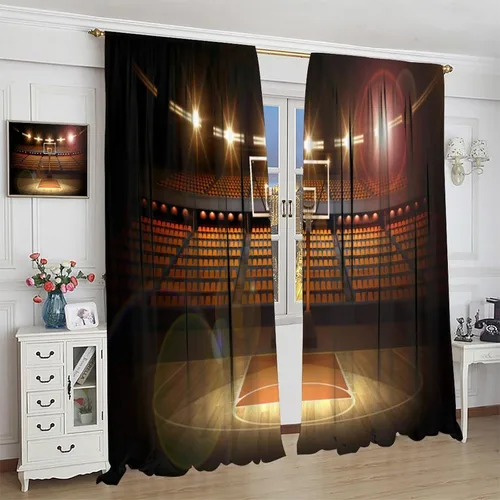 Vista 5 de Cortinas opacas de baloncesto, para niños, deportes, baloncesto, estadio, campo, niños, adolescentes, hombres, arte impreso, ventanas, tratamientos