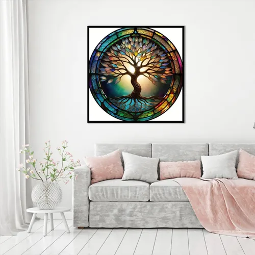 Vista 5 de JFYHAB Kits de Pintura de Diamante 5D Vida de Árbol de Vidrio Manchado DIY Diamante Taladro Redondo Completo Arte de Diamante Pintura para Adultos