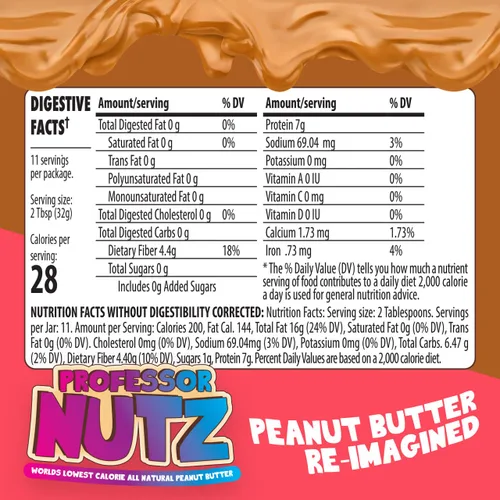 Vista 2 de Professor Nutz Mantequilla de maní orgánica, baja en calorías, mantequilla de nuez, mantequilla de maní natural, fibra natural, maní saludable, gran