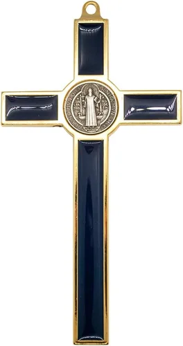 Vista 2 de Crucifijo de pared con medalla de San Benito Acento dorado Santo patrón de los estudiantes y Europa 8.75 pulgadas de alto Gran regalo