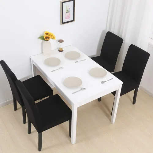 Vista 2 de Chickwin Paquete de 2 fundas elásticas para sillas de comedor, fundas elásticas negras para sillas de cocina, de elastano, sin brazos, ideales