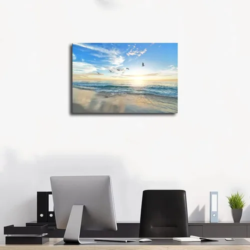 Vista 3 de NIUZWDE Arte de pared de playa, lienzo de playa, pósteres de playa, impresiones de playa, pinturas de naturaleza, mar, naturaleza, arte de pared