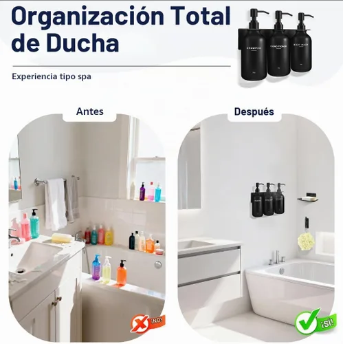 Vista 6 de Champú acondicionador dispensador de jabón y gancho adicional, color negro