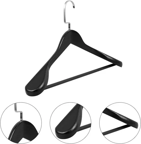 Vista 3 de Hemoton Percha de madera maciza con hombros anchos y gruesos, antideslizante, para almacenamiento de ropa, hogar, dormitorio, armario, organizador