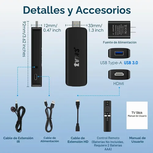 Vista 9 de Android TV Stick 4K 2026, 2GB 16GB Android 14, CPU RK3518 de cuatro núcleos, 4K HDR10+, WiFi 6 2.4G/5G de doble banda, USB 3.0, Bluetooth 5.4