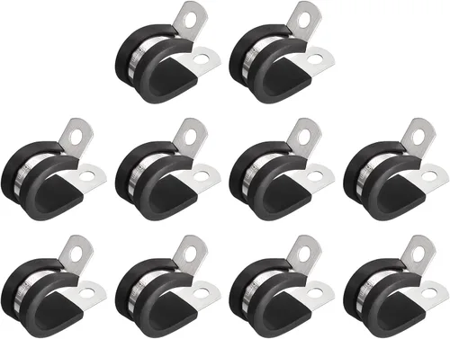 Vista 26 de uxcell Abrazadera de tubo de acero inoxidable en forma de R de 1-1/2 pulgadas (1.496 in) con aislamiento acolchado de goma