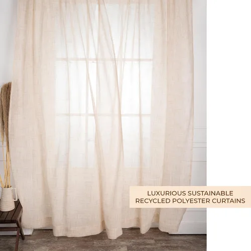 Vista 3 de D'Moksha Homes Cortinas de lino sintético beige y crema de 63 pulgadas de largo, 52 x 63 pulgadas, 2 paneles de cortinas transparentes con bolsillo