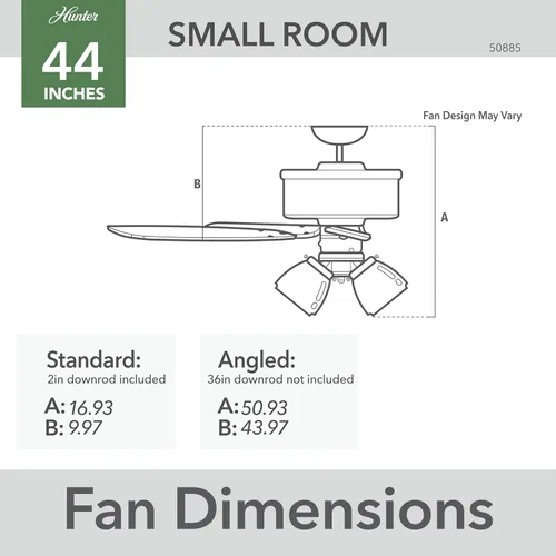 Vista 10 de Hunter Swanson 50885 - Ventilador de techo interior de 44 pulgadas con luces LED, ventilador de techo blanco con cadena de tracción