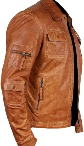 Vista 2 de Cafe Racer - Chaqueta vintage de cuero envejecido, estilo retro, para motocicleta, estilo retro, estilo retro, de piel de oveja real, para hombre