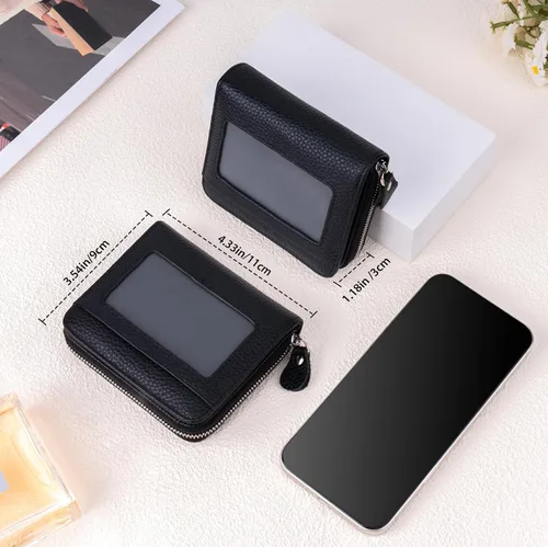 Vista 5 de XINNSTAR Billetera pequeña genuina para mujer, tarjetero delgado con bloqueo RFID con ventana para identificación, monederos compactos para mujer