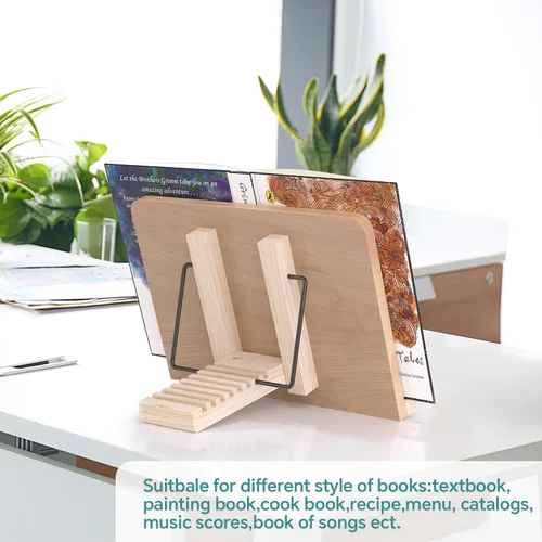 Vista 5 de Soporte de Lectura de Libros, Soporte con Bandeja de 8 Alturas Ajustables con Clips Elásticos para Páginas de Papel para Libro de Texto/Libro