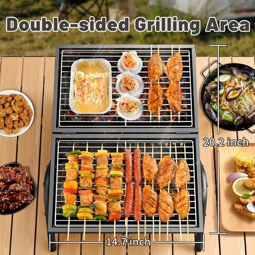 Vista 2 de Parrilla de carbón portátil Estufa al aire libre: barbacoa fácil de llevar parrilla de carbono de dos lados