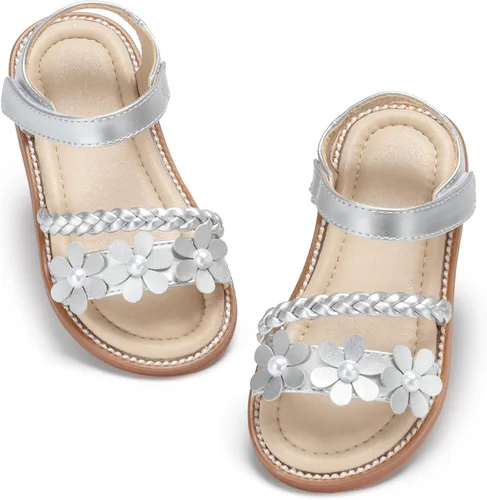 Vista 38 de GINFIVE Sandalias planas para niñas pequeñas, zapatos de vestir con punta Gf361-marrón