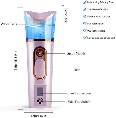 Vista 8 de FANTEXY Nano pulverizador facial con analizador de piel, probador de humedad, mini vaporizador portátil con USB, práctico pulverizador facial