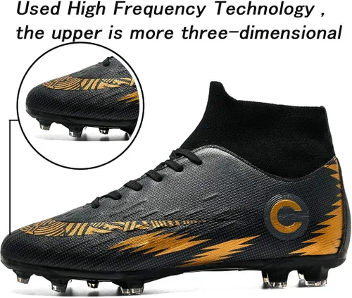Vista 4 de YANGTAOZI Tacos de fútbol para hombre, zapatos de fútbol profesionales con punta alta, para interiores y exteriores, tacos de fútbol transpirables