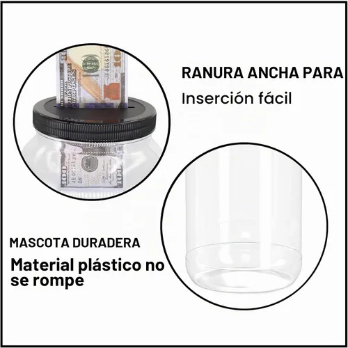 Vista 4 de Yamahiko Tarro grande transparente para monedas con tapa ranurada, caja de cambio de punta de dinero de plástico de un galón para monedas o boletos